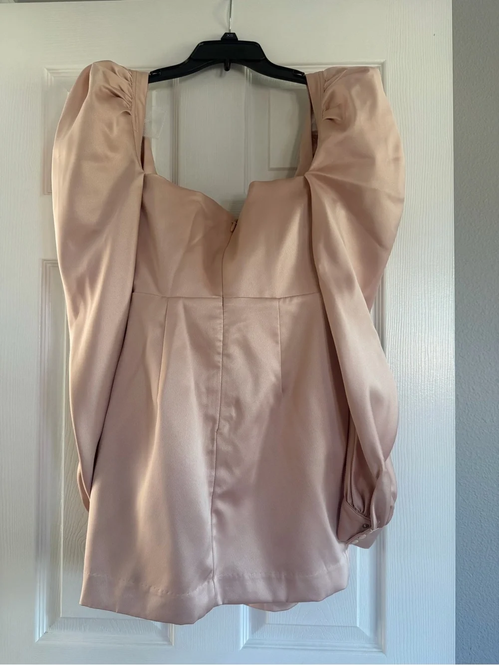 House of CB Satin Puff-Sleeve Blouse in Blush